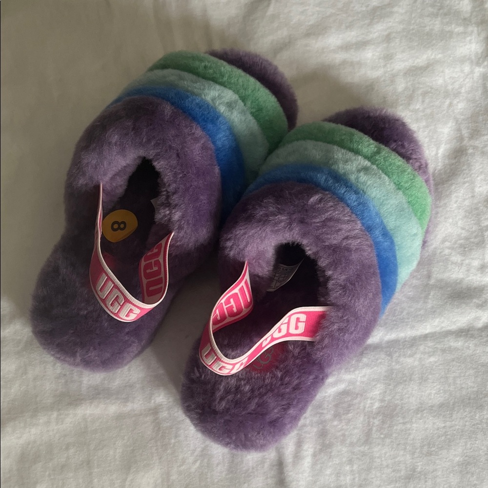 NWOT UGG Fluff Yeah Plush Slippers in Purple and Blue